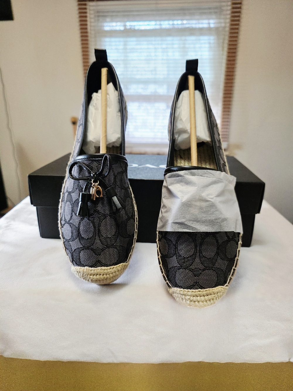 COACH Carson Signature Jacquard Espadrille In Black Coal Size 9B